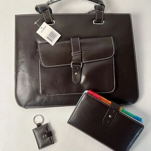 NWT Chocolate Brown Leather Attaché Briefcase Set